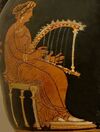 320-310 BCE - A woman holding a harp. Apulian red-figured pelike. From Anzi. (Modern-day Italy)