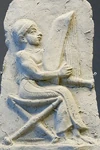 https://commons.wikimedia.org/wiki/File:Relief_harpist_Louvre_AO12454.jpg (67 KB) 3000-2000 BCE - Harpist. Terracotta relief, early 2nd millennium BC. From Eshnunna. (Modern-day Iraq)