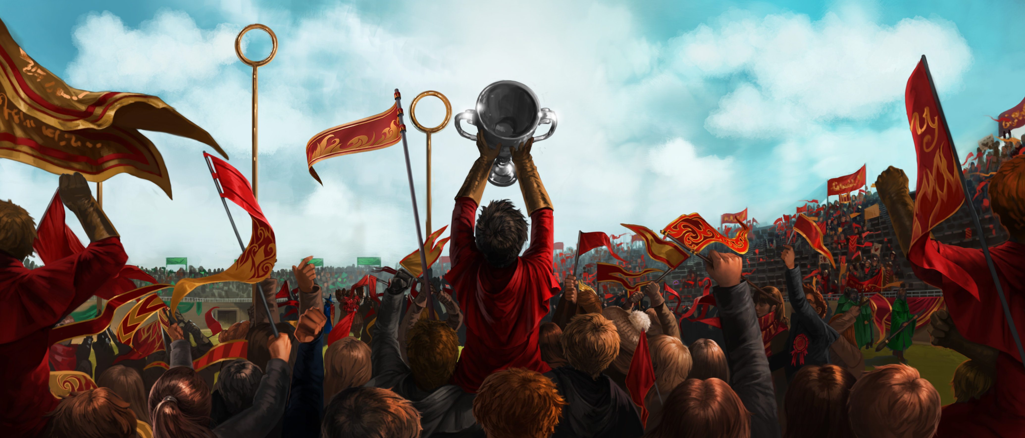 gryffindor quidditch team flying