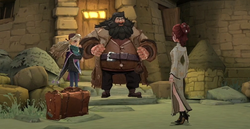 Luna, Hagrid and the player talking at dusk MA
