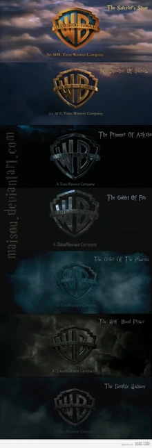 Warner Bros. loggorna i de sju första Harry Potter-filmerna.