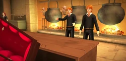 Fred and George Weasley laughing at prank in kitchens HM734