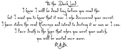 Regulus Black's letter to Lord Voldemort HBP