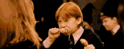 Ron eating chicken