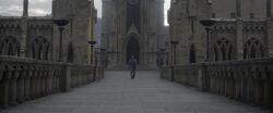 Albus Dumbledore walking from Viaduct Courtyard