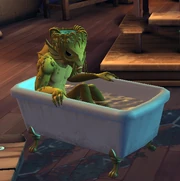A Kappa kept in a bathtub for a Defence Against the Dark Arts lesson