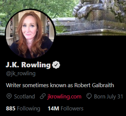 JK Rowlings twitter profile as of July 12th 2021