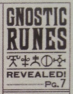 Teaser for a Gnostic Runes feature from the cover of an issue of 