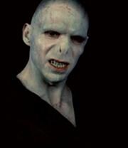 Wściekły Voldemort patrzący w stronę kamery z wyraźnie widocznymi żyłami