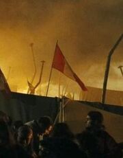 A Peruvian flag in the campsite of the 422nd 