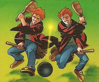 Fred et George Weasley réalisant cette manœuvre de défense.