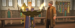 Dumbledore and Ambrosius Flume in Great Hall HM