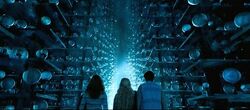 Luna, Neville and Hermione in the Hall of Prophecy