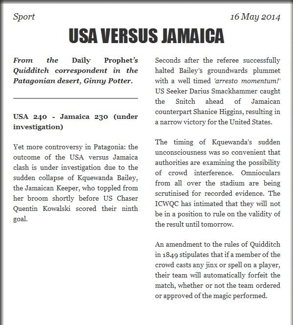 USA VERSUS JAMAICA, Harry Potter Wiki