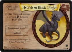 Een Hebridische Zwartkop zoals getoond op een kaart van de Harry Potter Trading Card Game