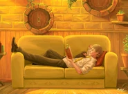 Uczeń Hufflepuff odpoczywający w pokoju wspólnym