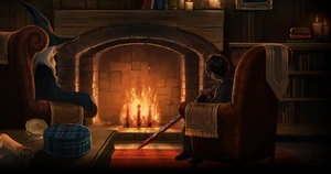 Гарри и Дамблдор в Кабинете Макгонагалл после сражения в Тайной Комнате