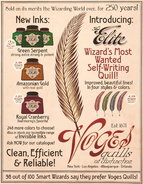 An advertisement for Self-Writing Quills at Voges Quills of Distinction