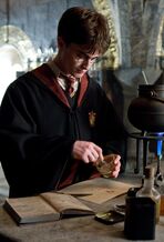 Harry Potter korzystający z Książki Księcia Półkrwi