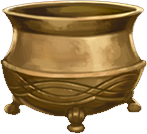 A standard size 2 Brass Cauldron: could be purchased for the price of 21 Galleons (£103.50) at Potage's Cauldron Shop in Diagon Alley[11]