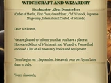 Hogwarts acceptance letter