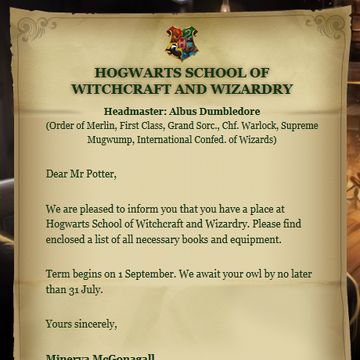 Hogwarts acceptance letter | Harry Potter Wiki | Fandom