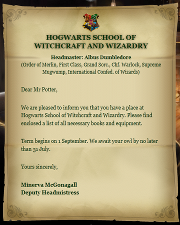 Hogwarts Acceptance Letter Harry Potter Wiki Fandom