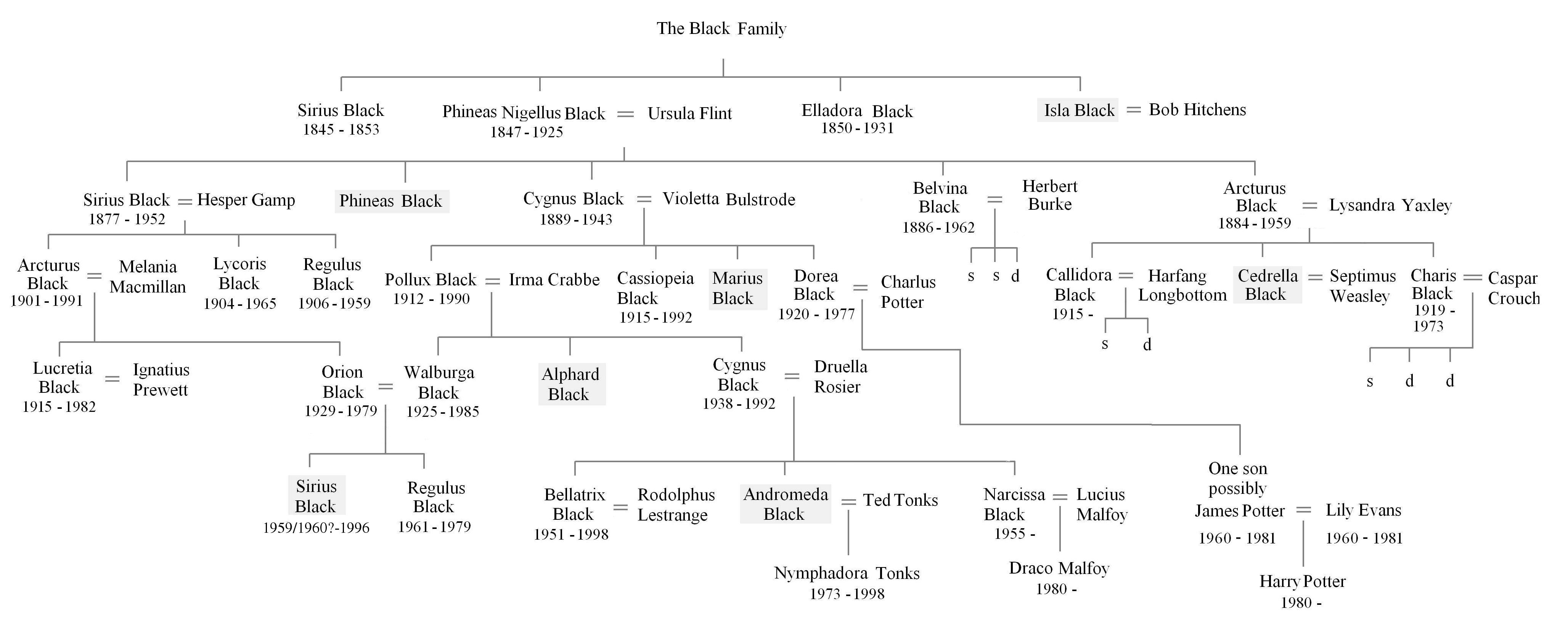 harry potter black family tree