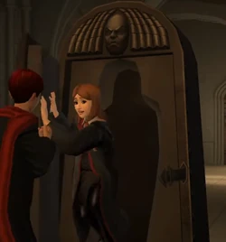 The girl falling out of the  that she had been trapped in.