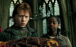 Kellah i Ron z połamaną miotłą Harry’ego