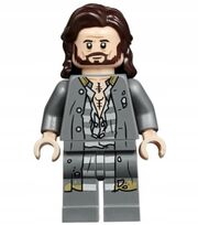 figurka LEGO przedstawiająca uśmiechniętego, długowłosego szatyna z brodą. Na czole i przy policzkach zaznaczone są zmarszczki. Figurka ubrana jest w szare, nieco podarte szaty więzienne z lekko odpiętą koszulą. Na klatce piersiowej widać dwa czarne tatuaże