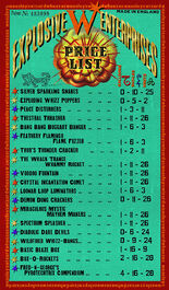 Fireworks Price List from the Weasleys'
