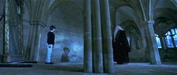 Dumbledore talking to Harry about the Mirror of Erised