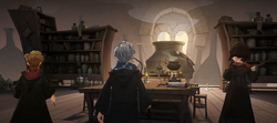 Kevin, player and Robyn in the Potions Classroom MA