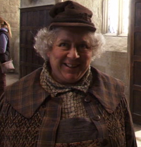 Miriam Margolyes on DHF2 set