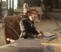 Matilda Weasley at her desk HL