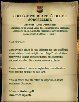 Lettre d'admission à Poudlard, Wiki Harry Potter
