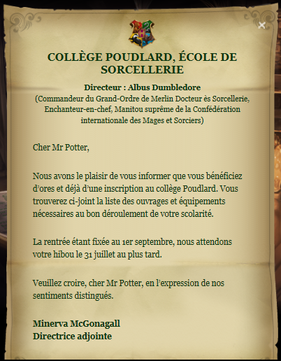 Lettre d'admission à Poudlard Wiki Harry Potter Fandom