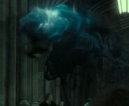 The Death Eater being stunned by Harry.