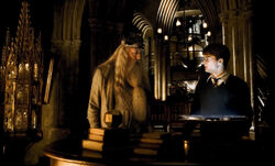 Dumbledore and Harry at the Headmaster's office HBP