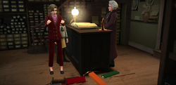 Millicent Bagnold knocking over wands in Ollivanders HM