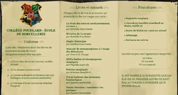 Liste des fournitures.