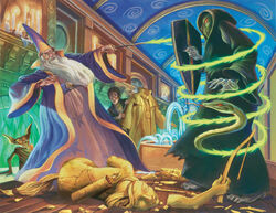 Albus Dumbledore duelling Tom Riddle