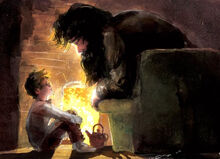 Hagrid speaking to Harry