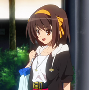 Haruhi in street clothes.