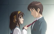 Haruhi and Kyon forming the SOS Brigade