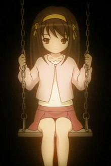 Haruhi on a swing as a child