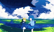 Artwork of Nana and Lili running together as children, titled "Our Promise".[25]