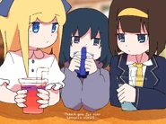 Artwork to commemorate 1,000,000 views on Himitsu, Suisei ni Nareta Nara and Daisan no Shinzou featuring Lili, Nana and Mikage.[44]