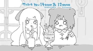 Thank you art for 140k YouTube subscribers and 120k Twitter followers, featuring Nana and Lili eating desserts.[26]